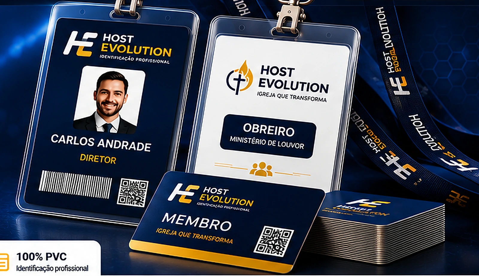 Crachás, carteirinhas e cartões PVC da Host Evolution